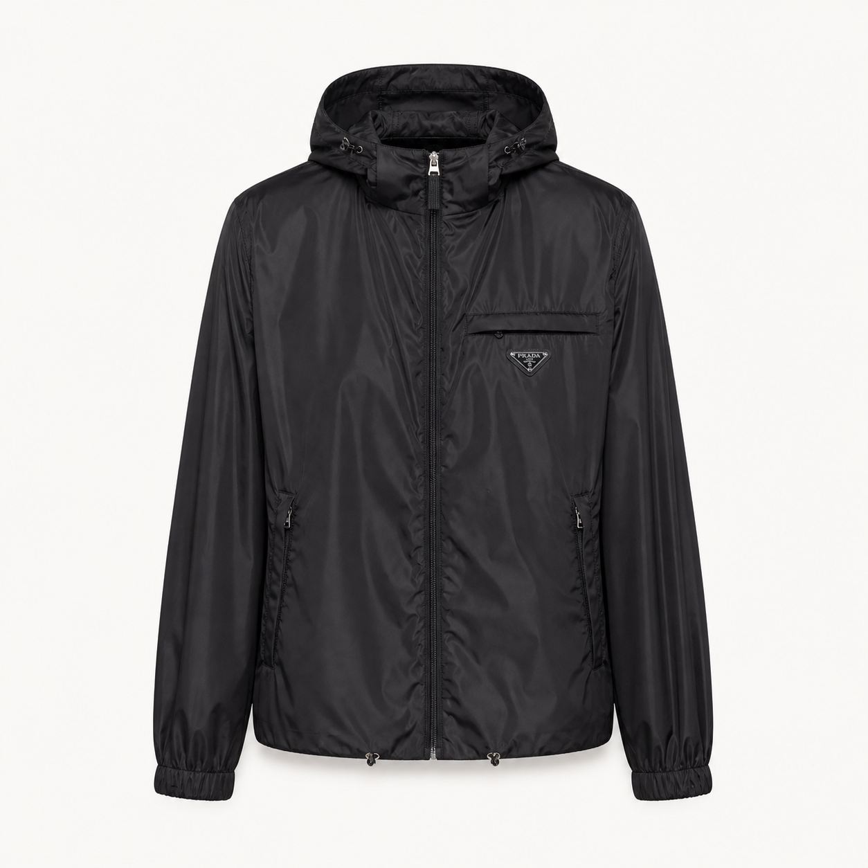 Hooded Technical Nylon Windbreaker Jacket – Black