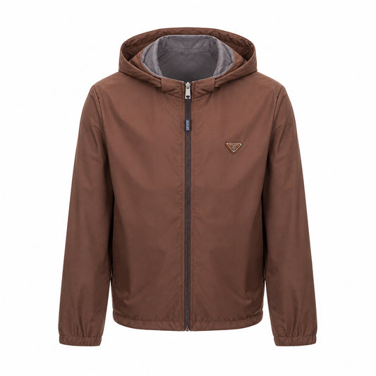 Reversible Hooded Windbreaker – Chestnut/Grey