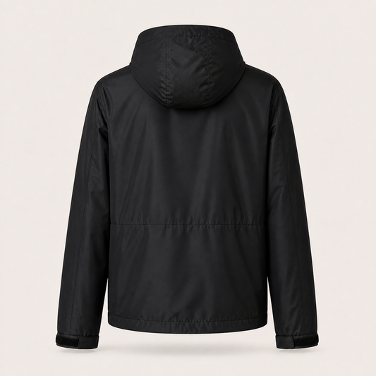 Hooded Nylon Windbreaker Jacket – Black
