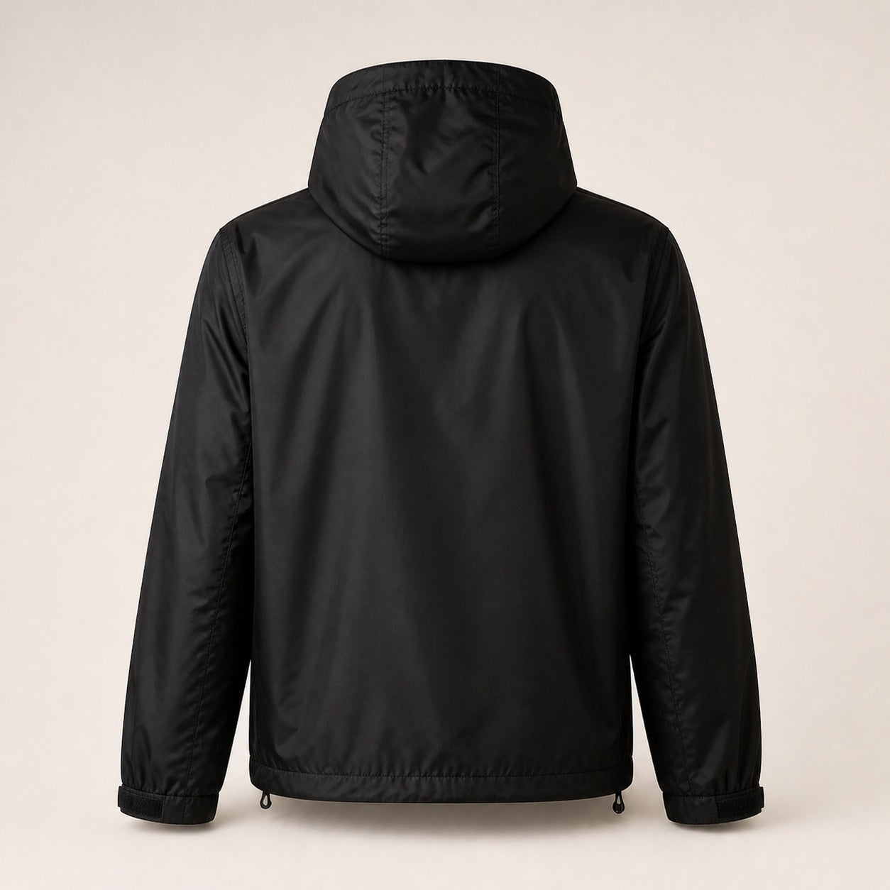 Flap-Pocket Hooded Windbreaker Jacket – Black