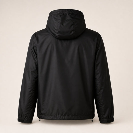 Flap-Pocket Hooded Windbreaker Jacket – Black