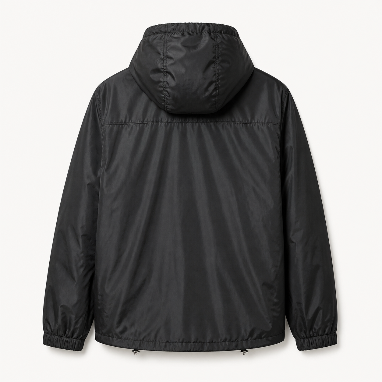 Hooded Technical Nylon Windbreaker Jacket – Black