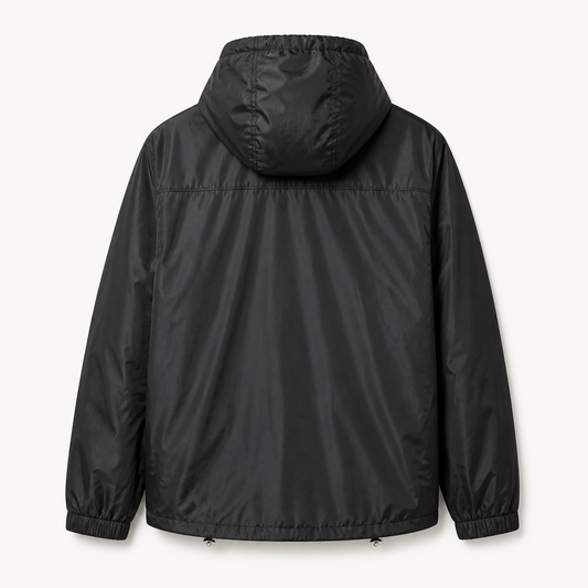 Hooded Technical Nylon Windbreaker Jacket – Black