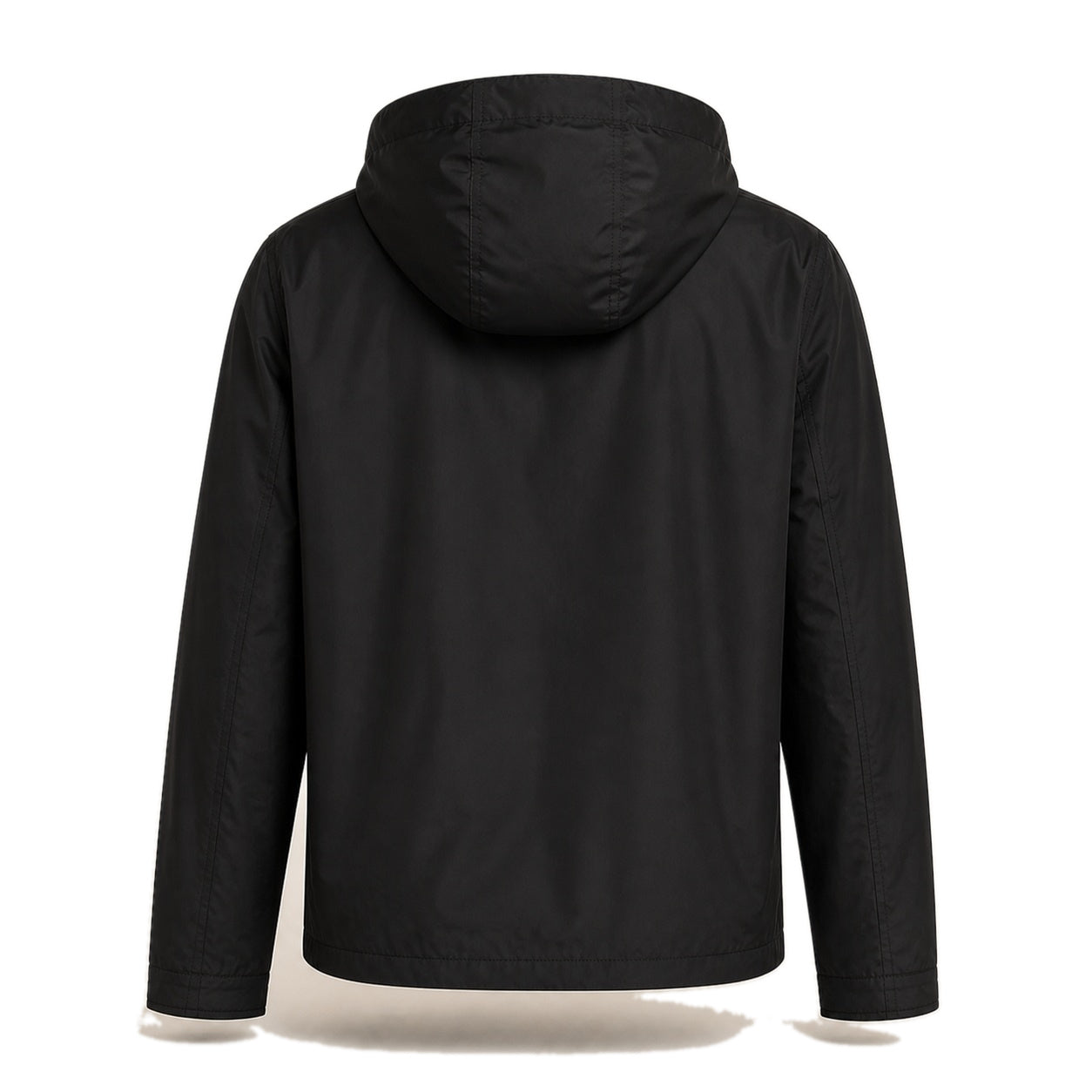 Check-Lined Hooded Windbreaker – Black