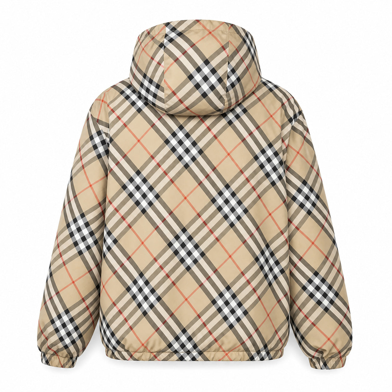 Reversible Check Hooded Windbreaker – Beige/Ivory