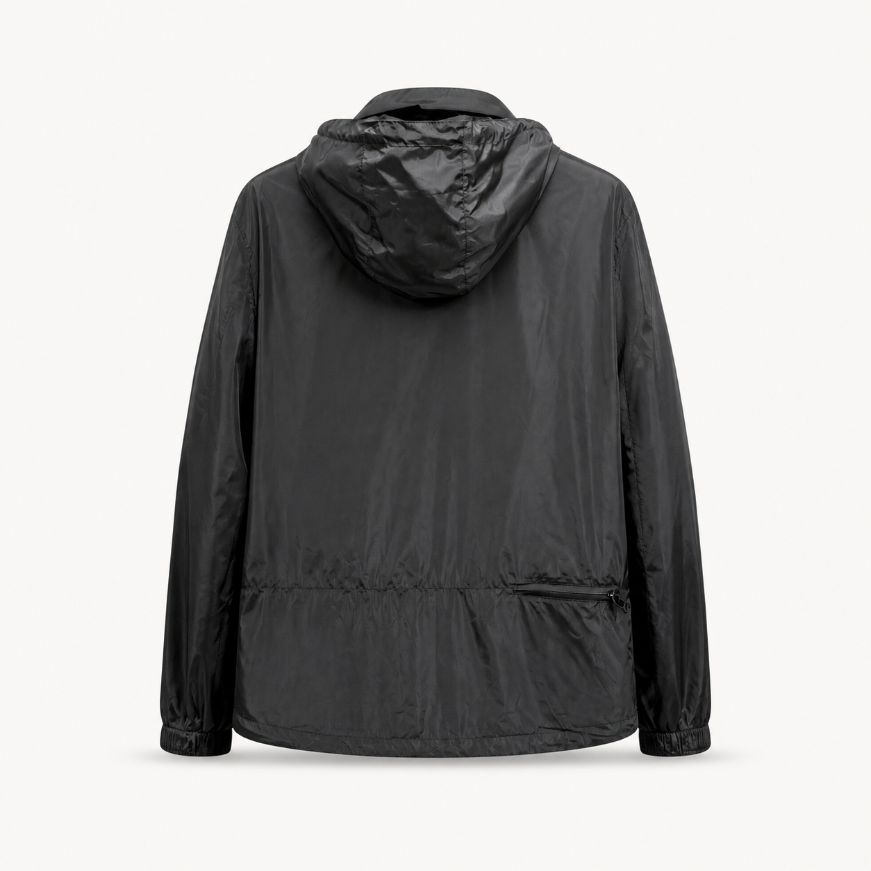 Hooded Technical Nylon Windbreaker Jacket – Black