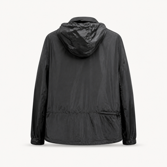 Hooded Technical Nylon Windbreaker Jacket – Black