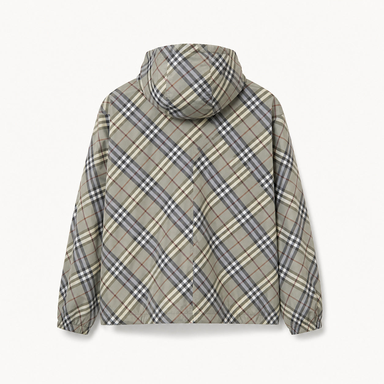 Reversible Check Technical Nylon Hooded Windbreaker Jacket