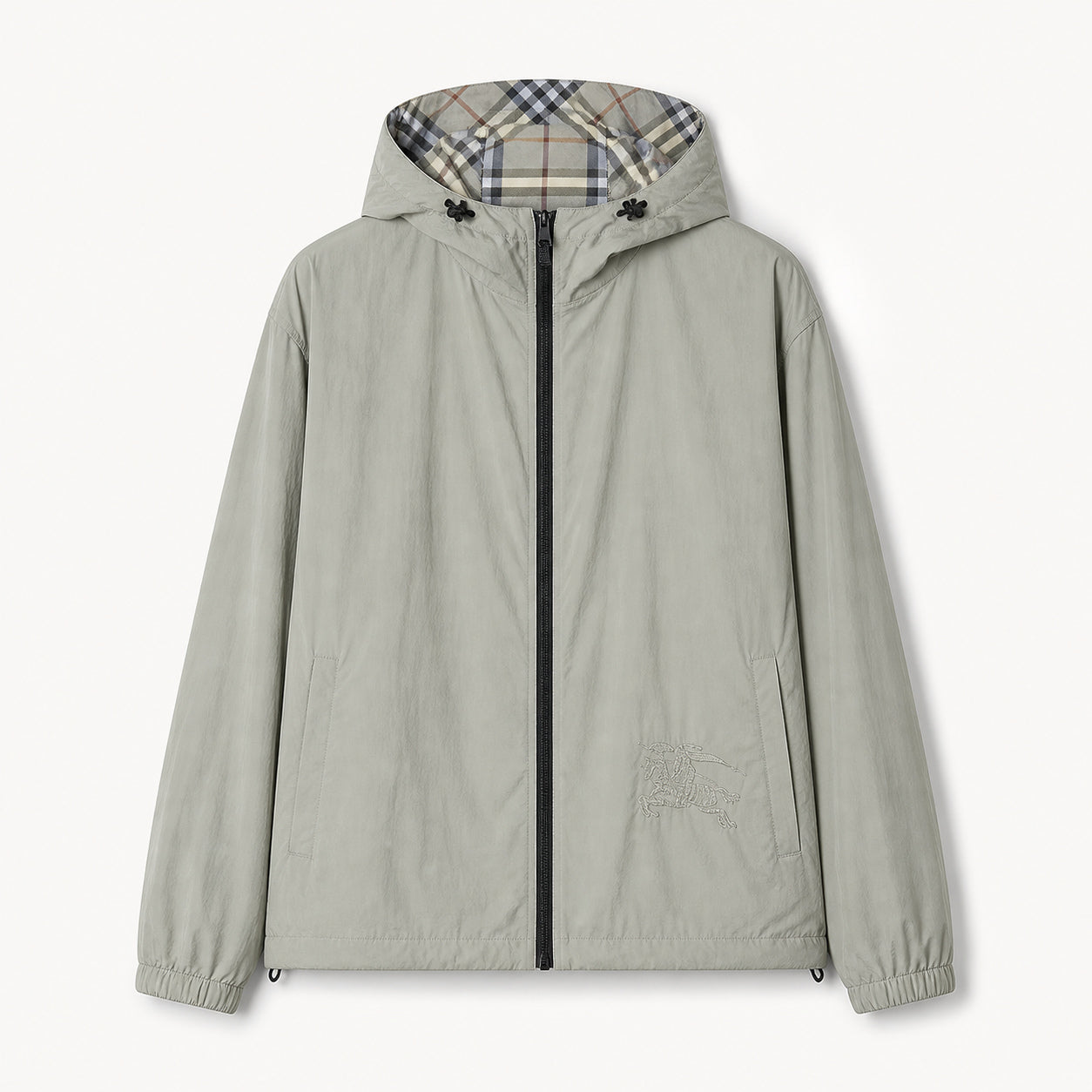 Reversible Check Technical Nylon Hooded Windbreaker Jacket