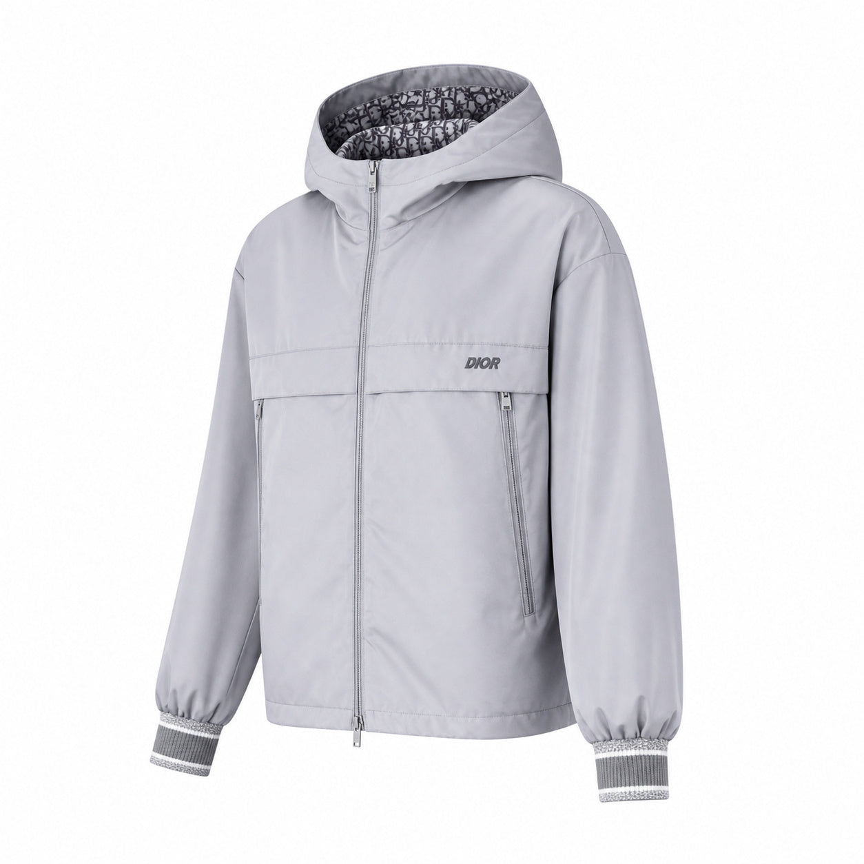 Cannage-Lined Hooded Windbreaker – Pearl Grey