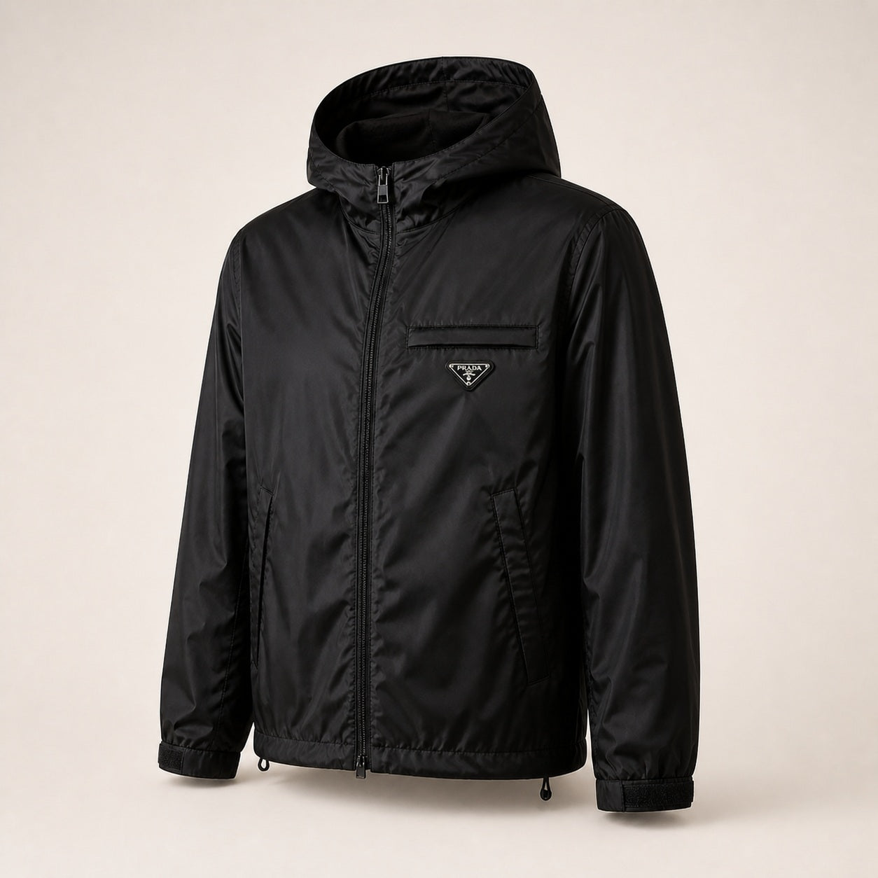Flap-Pocket Hooded Windbreaker Jacket – Black