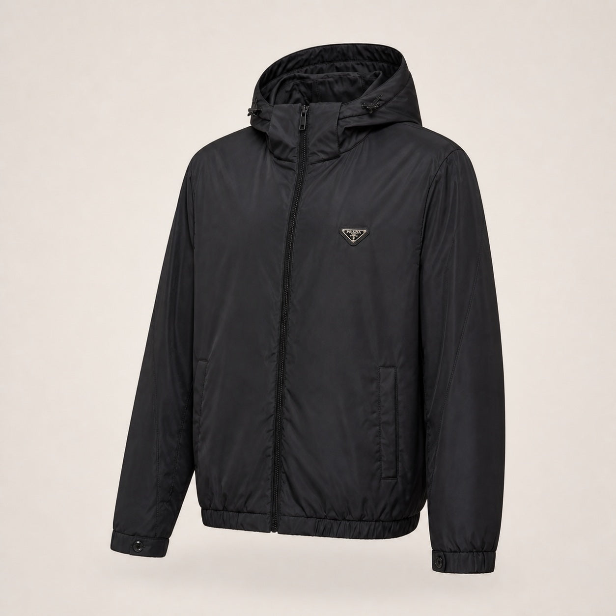 Triangle-Logo Hooded Nylon Jacket – Black