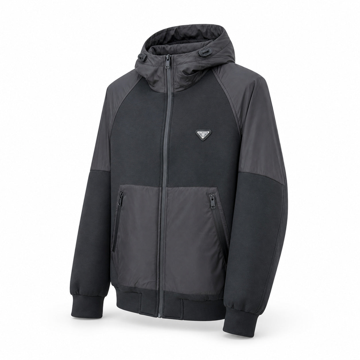 Two-Tone Technical Hooded Jacket – Charcoal