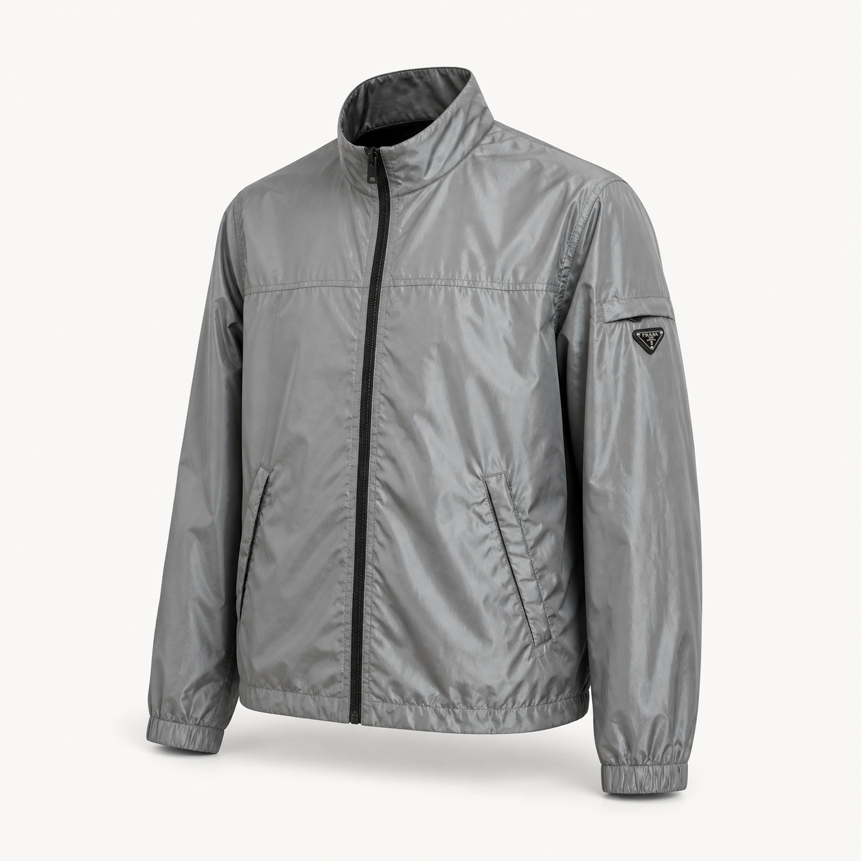 Lightweight Technical Nylon Windbreaker Jacket – Silver Grey
