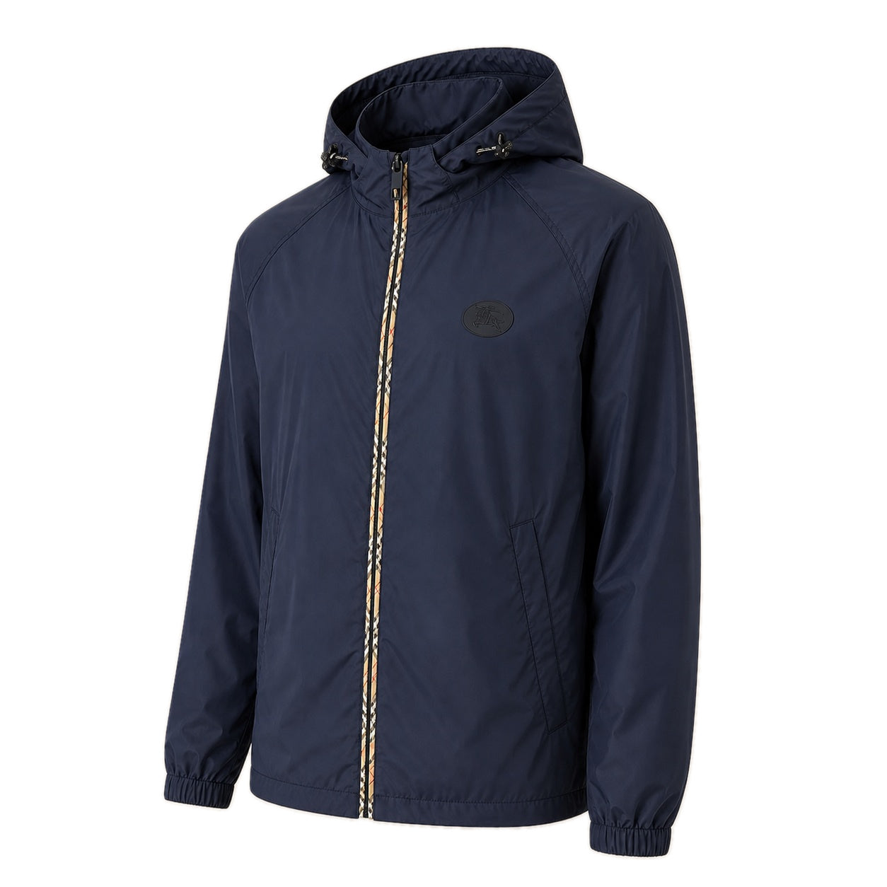 Clapton Check-Trim Hooded Windbreaker – Navy