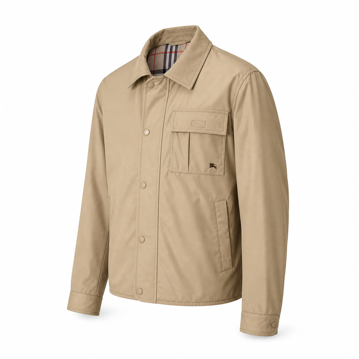 Check-Lined Utility Jacket – Sand Beige