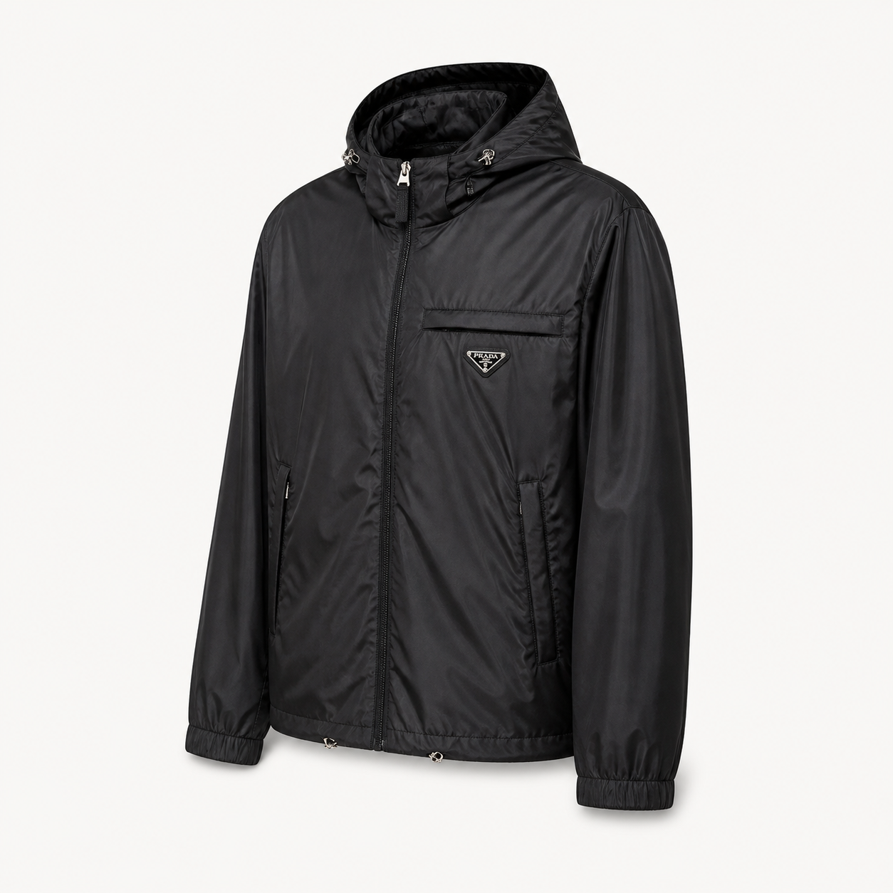 Hooded Technical Nylon Windbreaker Jacket – Black