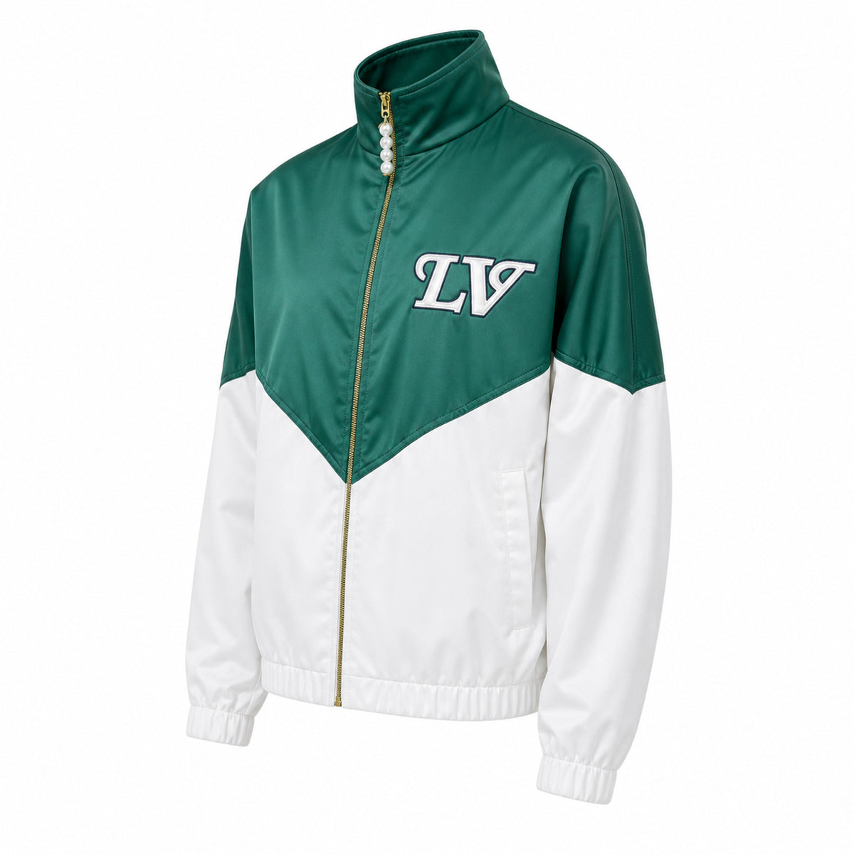 Colour-Block Logo Zip Jacket – Emerald Green/White