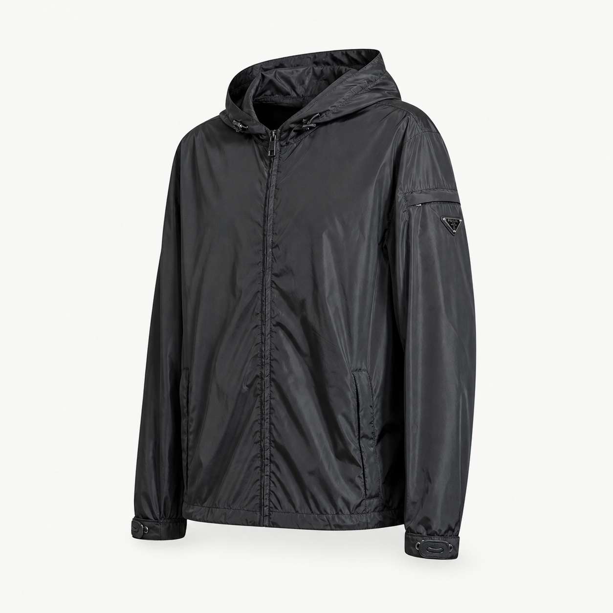 Hooded Technical Nylon Windbreaker Jacket – Black
