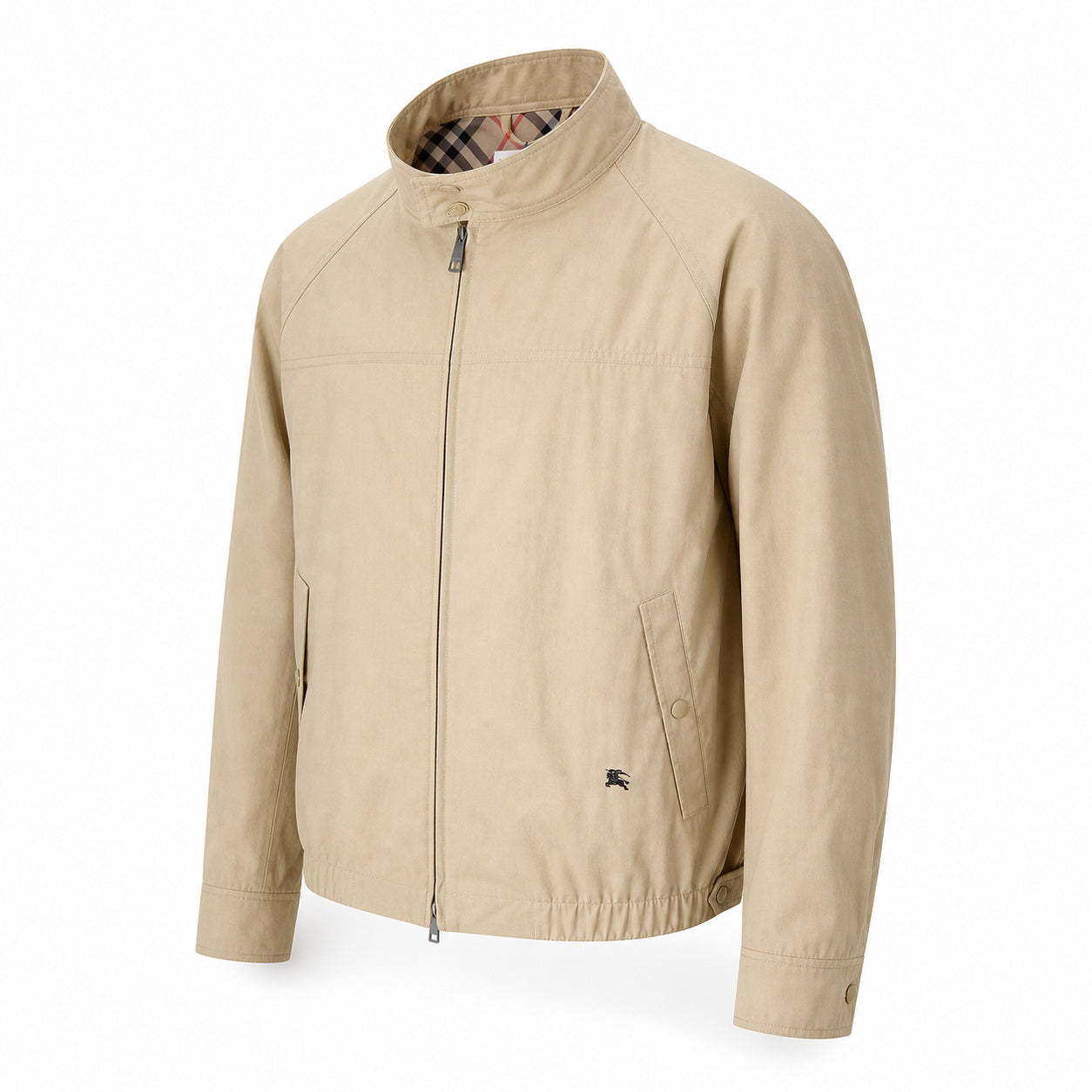 Check-Lined Harrington Jacket – Sand Beige