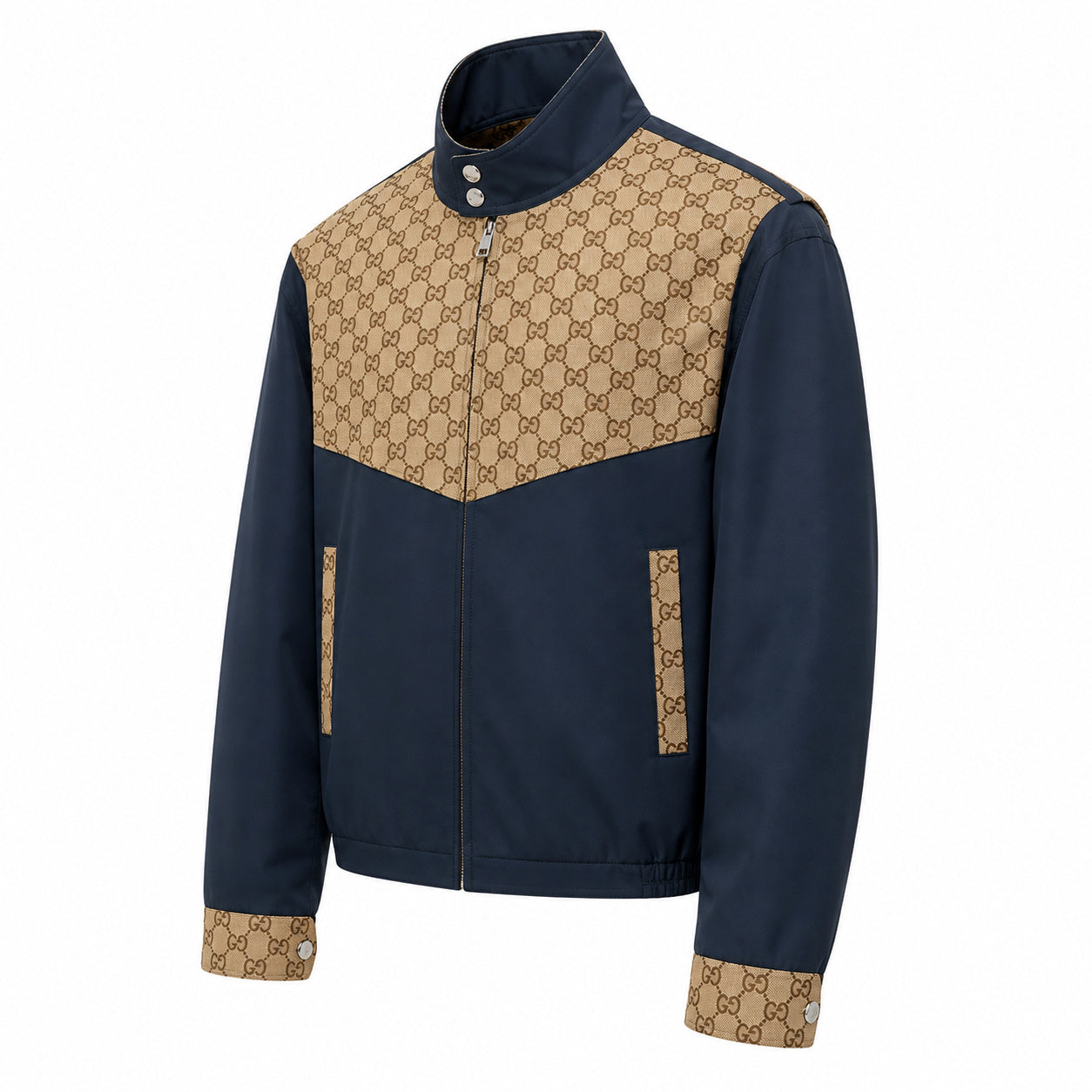 GG Canvas Panel Bomber – Navy/Tan