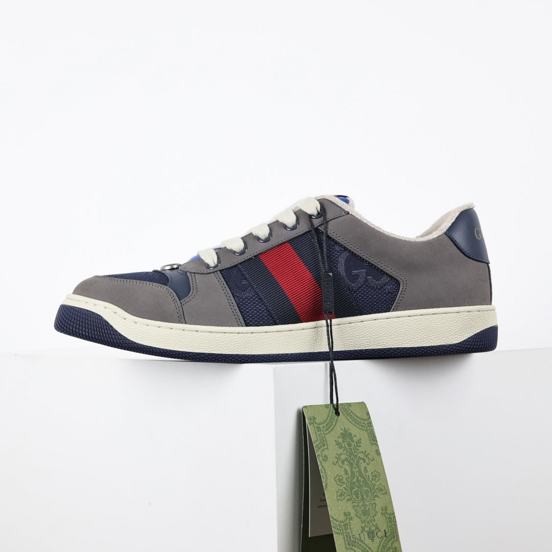 Screener Sneakers in Blue GG Canvas & Grey Suede