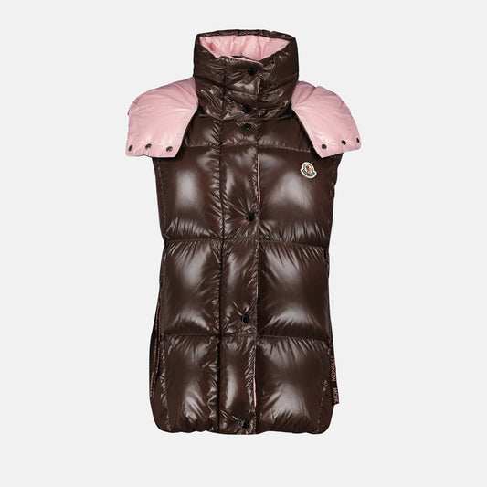 Brown & Pink Hooded Puffer Vest