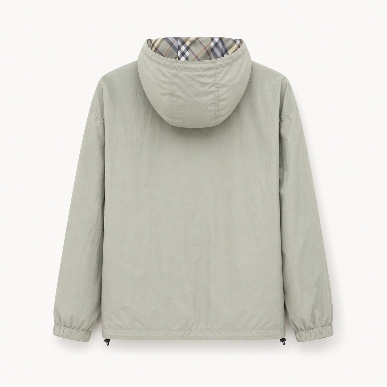 Reversible Check Technical Nylon Hooded Windbreaker Jacket