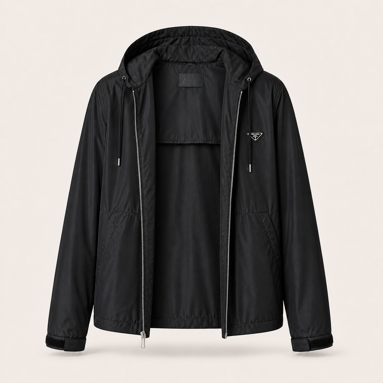 Hooded Nylon Windbreaker Jacket – Black