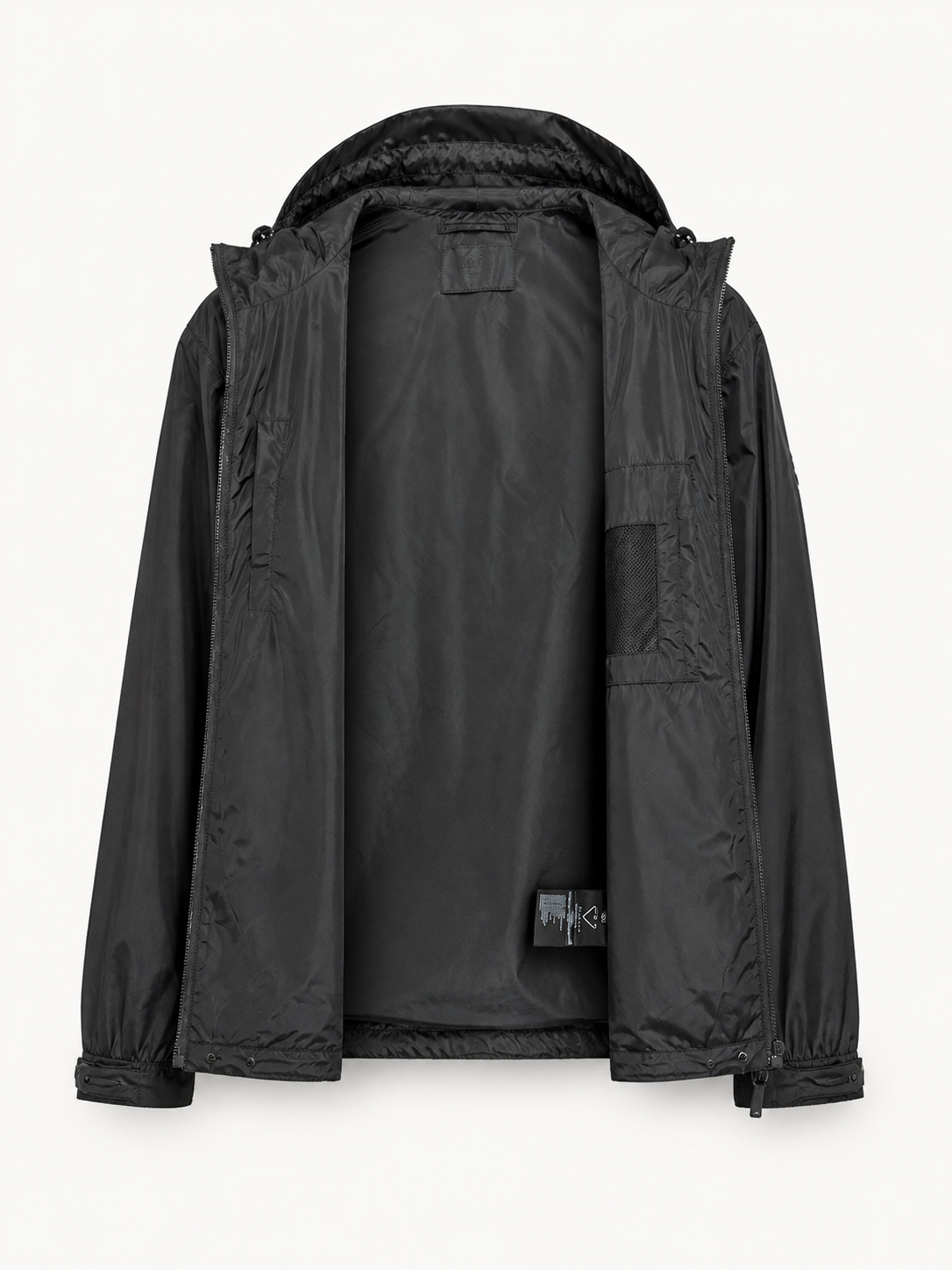 Hooded Technical Nylon Windbreaker Jacket – Black