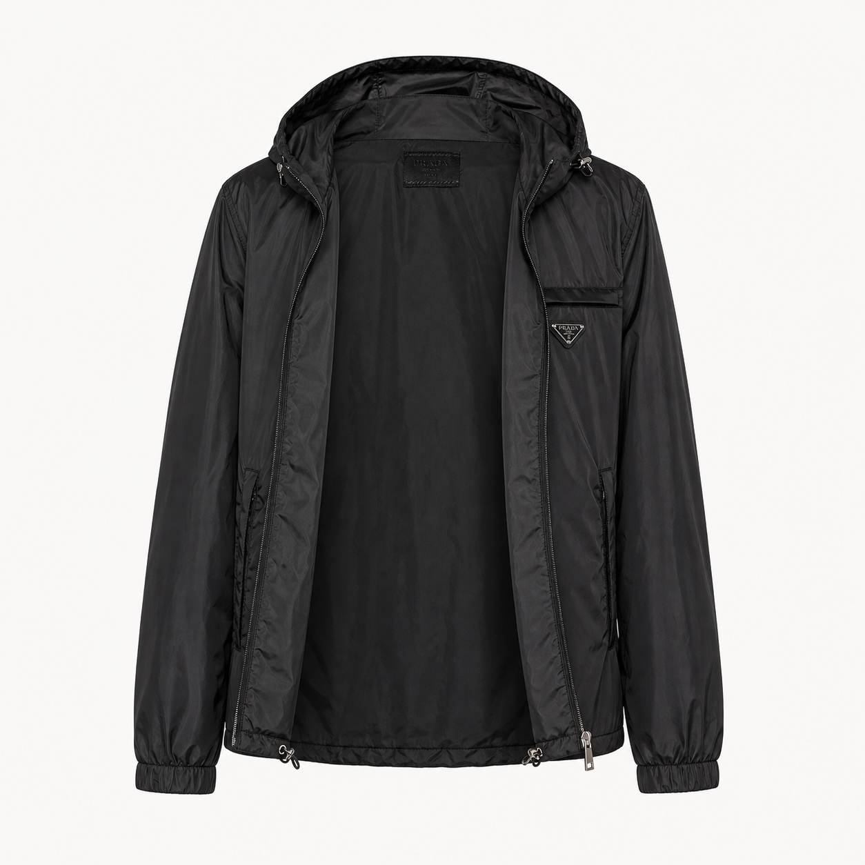 Hooded Technical Nylon Windbreaker Jacket – Black