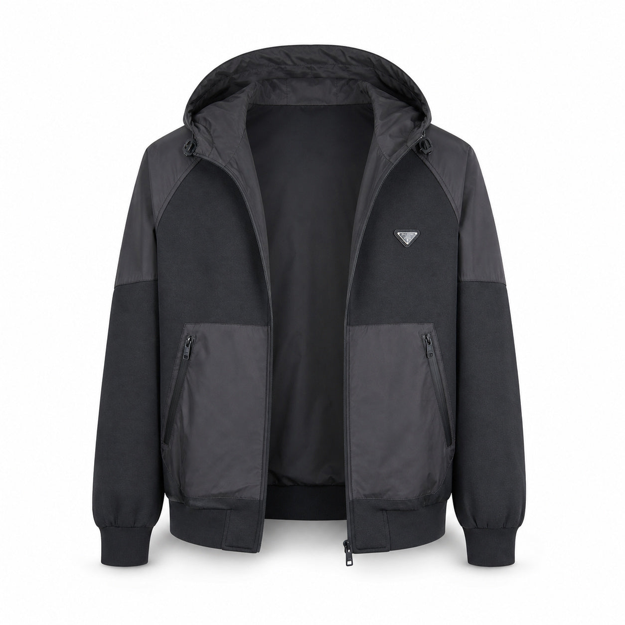 Two-Tone Technical Hooded Jacket – Charcoal