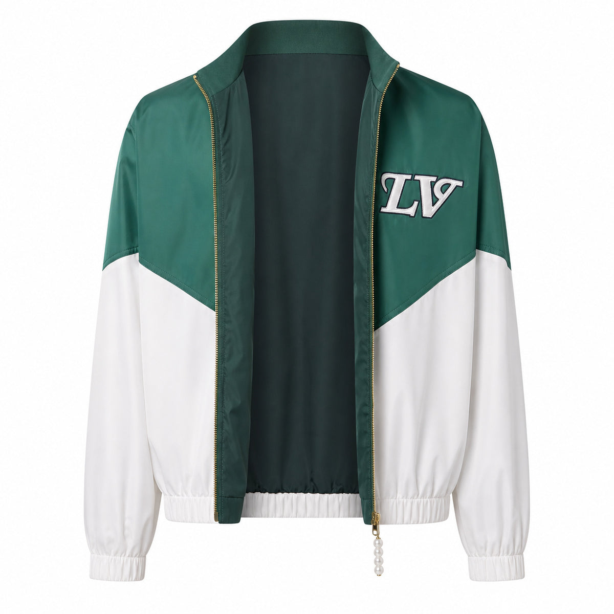 Colour-Block Logo Zip Jacket – Emerald Green/White