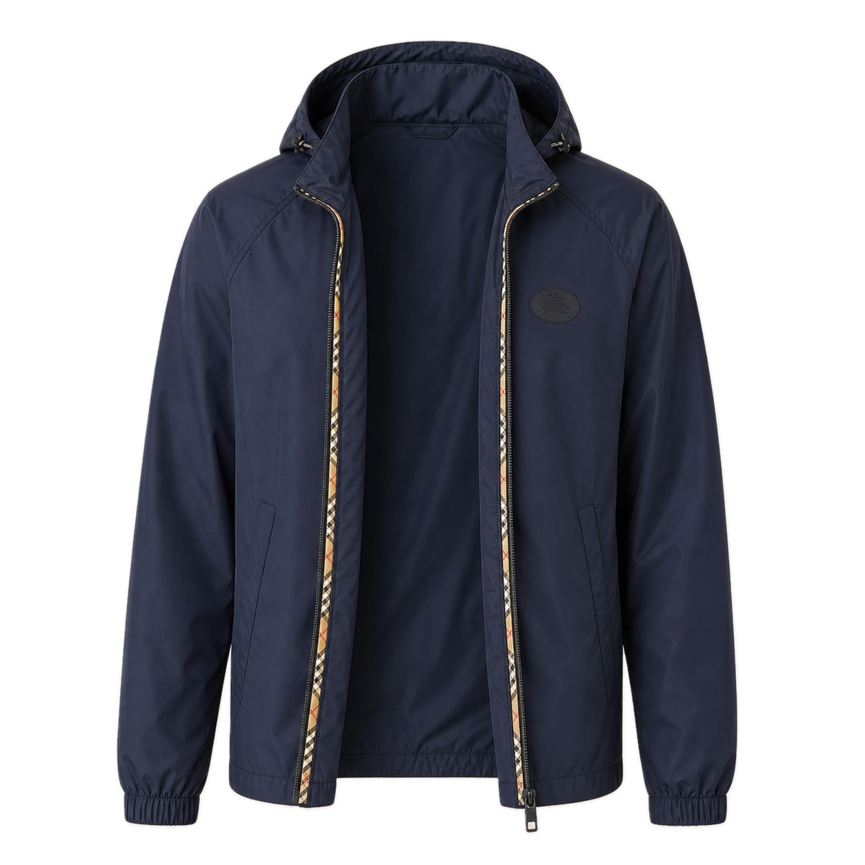 Clapton Check-Trim Hooded Windbreaker – Navy