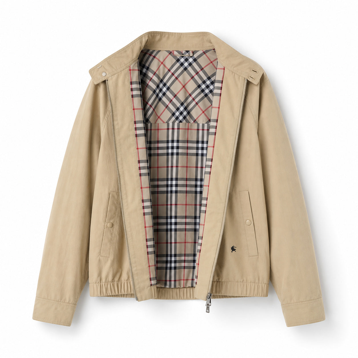 Check-Lined Harrington Jacket – Sand Beige