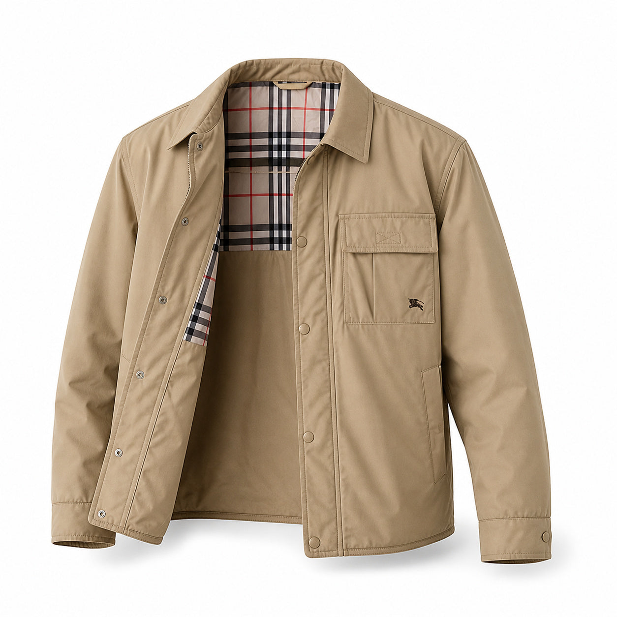 Check-Lined Utility Jacket – Sand Beige