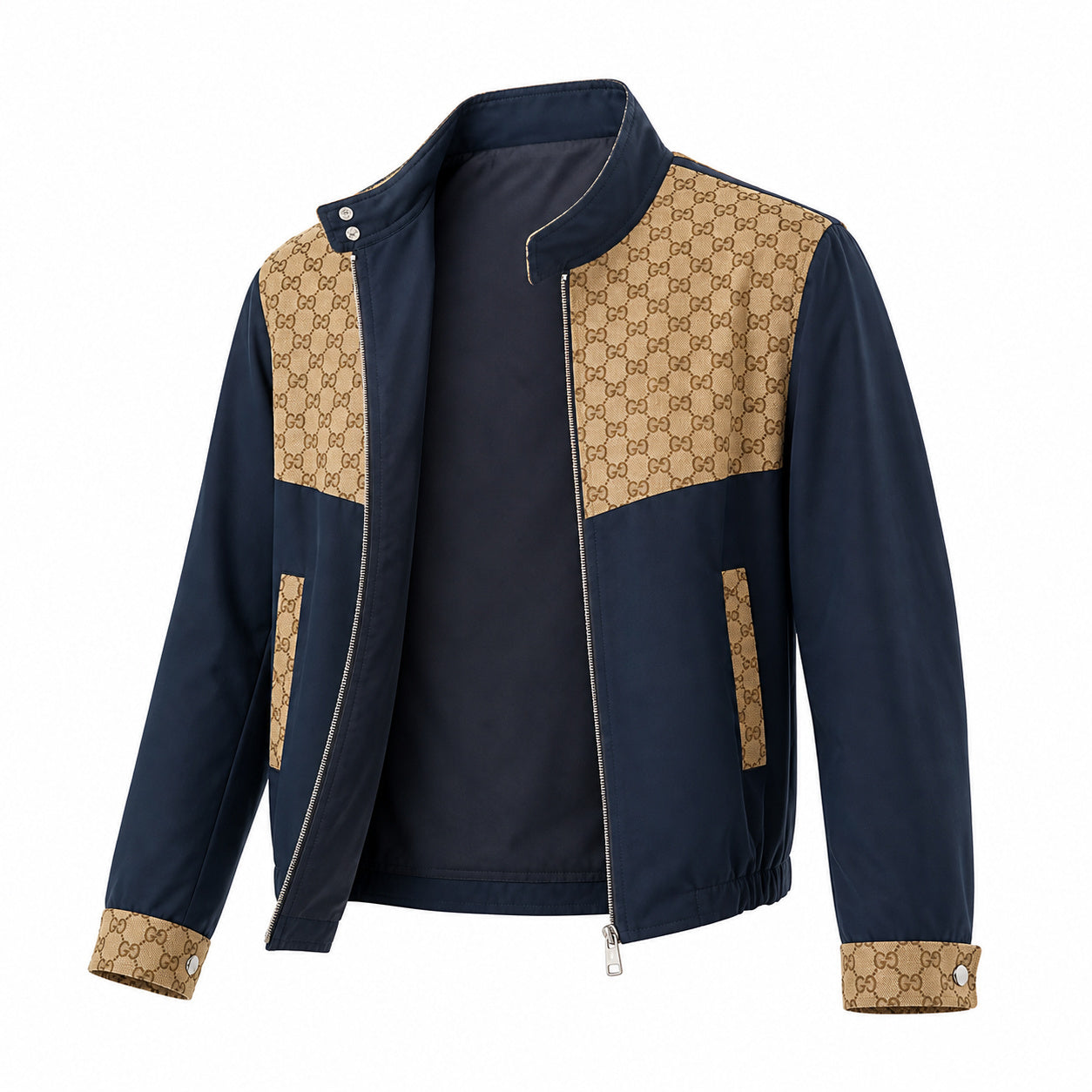 GG Canvas Panel Bomber – Navy/Tan