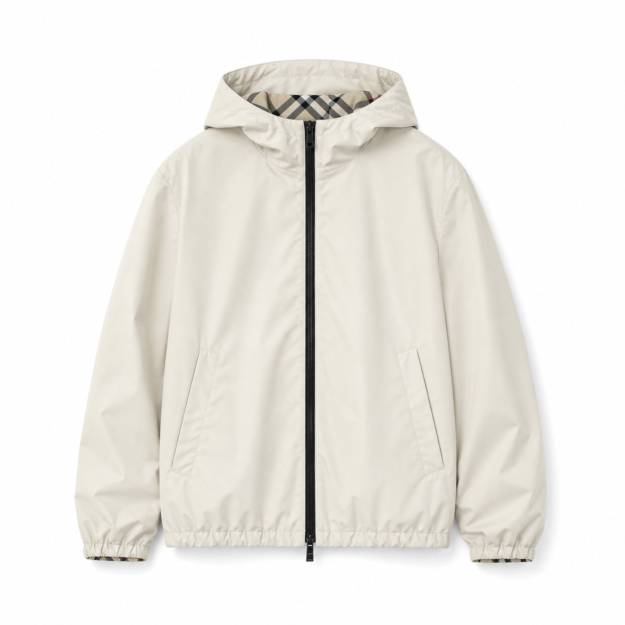 Reversible Check Hooded Windbreaker – Beige/Ivory