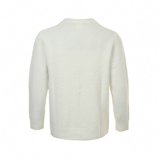 Pearl-Embellished Crown Motif Wool Knit Sweater – Ivory White
