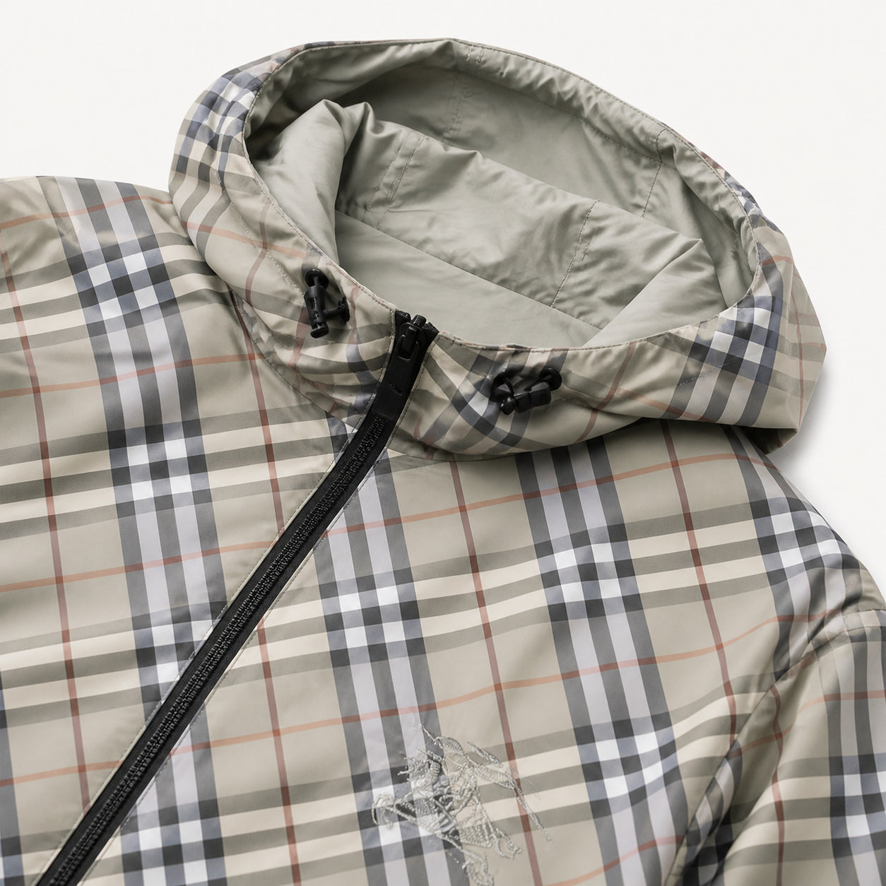 Reversible Check Technical Nylon Hooded Windbreaker Jacket