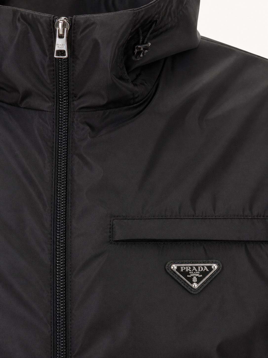 Hooded Technical Nylon Windbreaker Jacket – Black