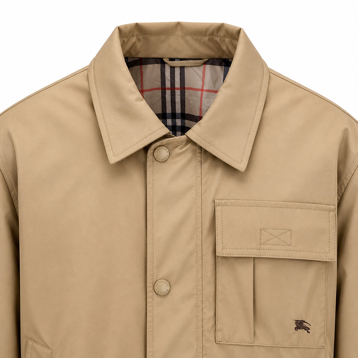 Check-Lined Utility Jacket – Sand Beige