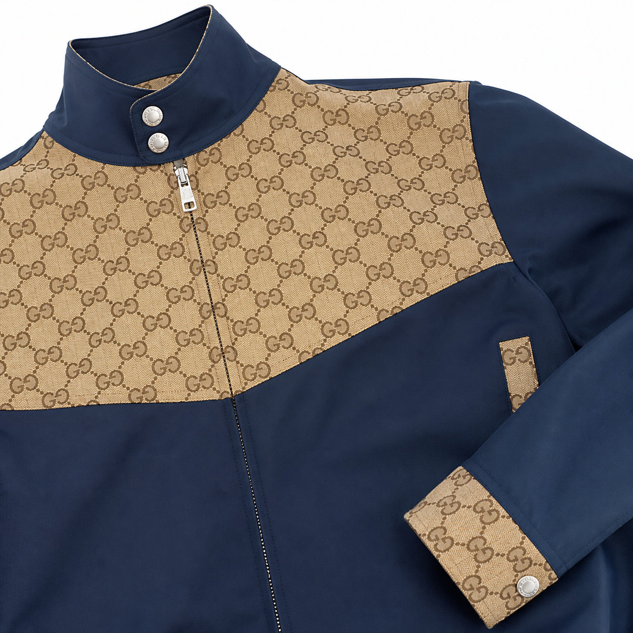 GG Canvas Panel Bomber – Navy/Tan