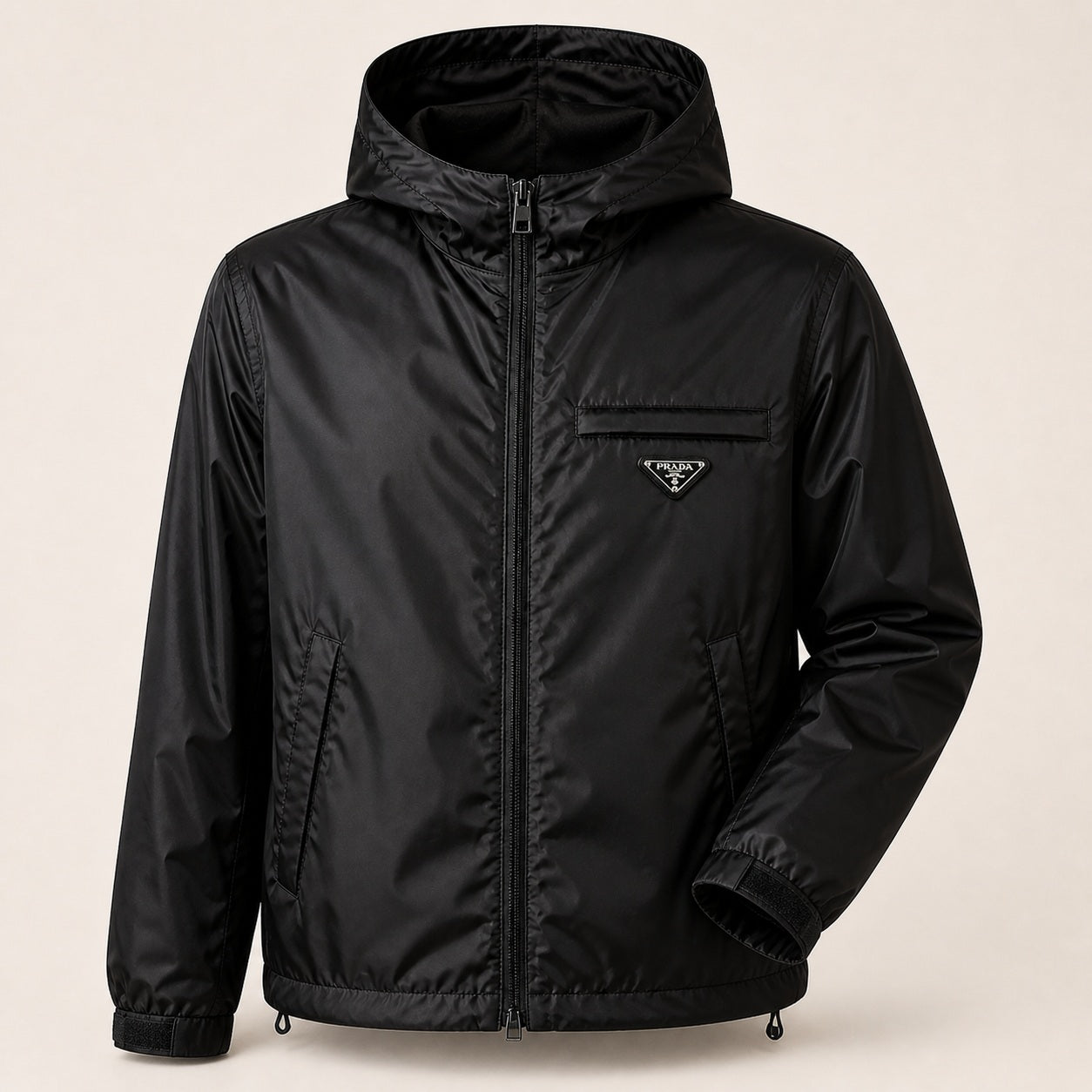 Flap-Pocket Hooded Windbreaker Jacket – Black