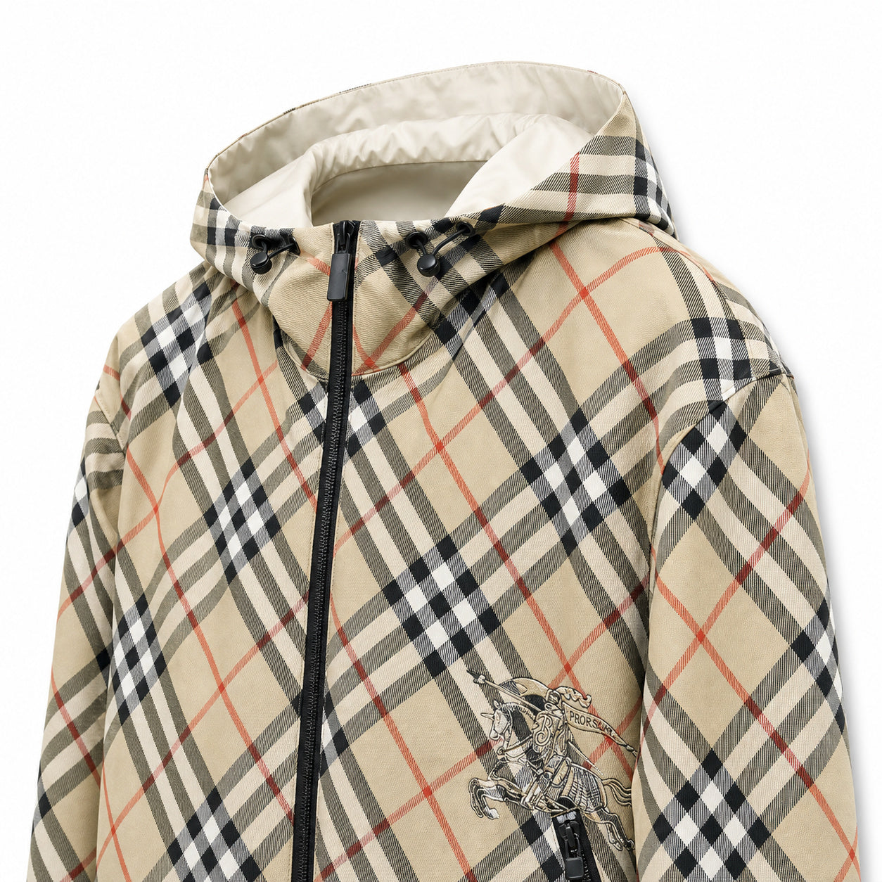 Reversible Check Hooded Windbreaker – Beige/Ivory