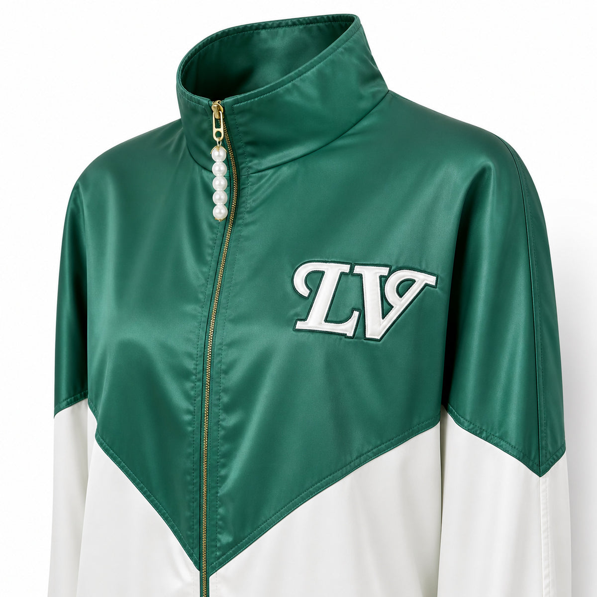 Colour-Block Logo Zip Jacket – Emerald Green/White