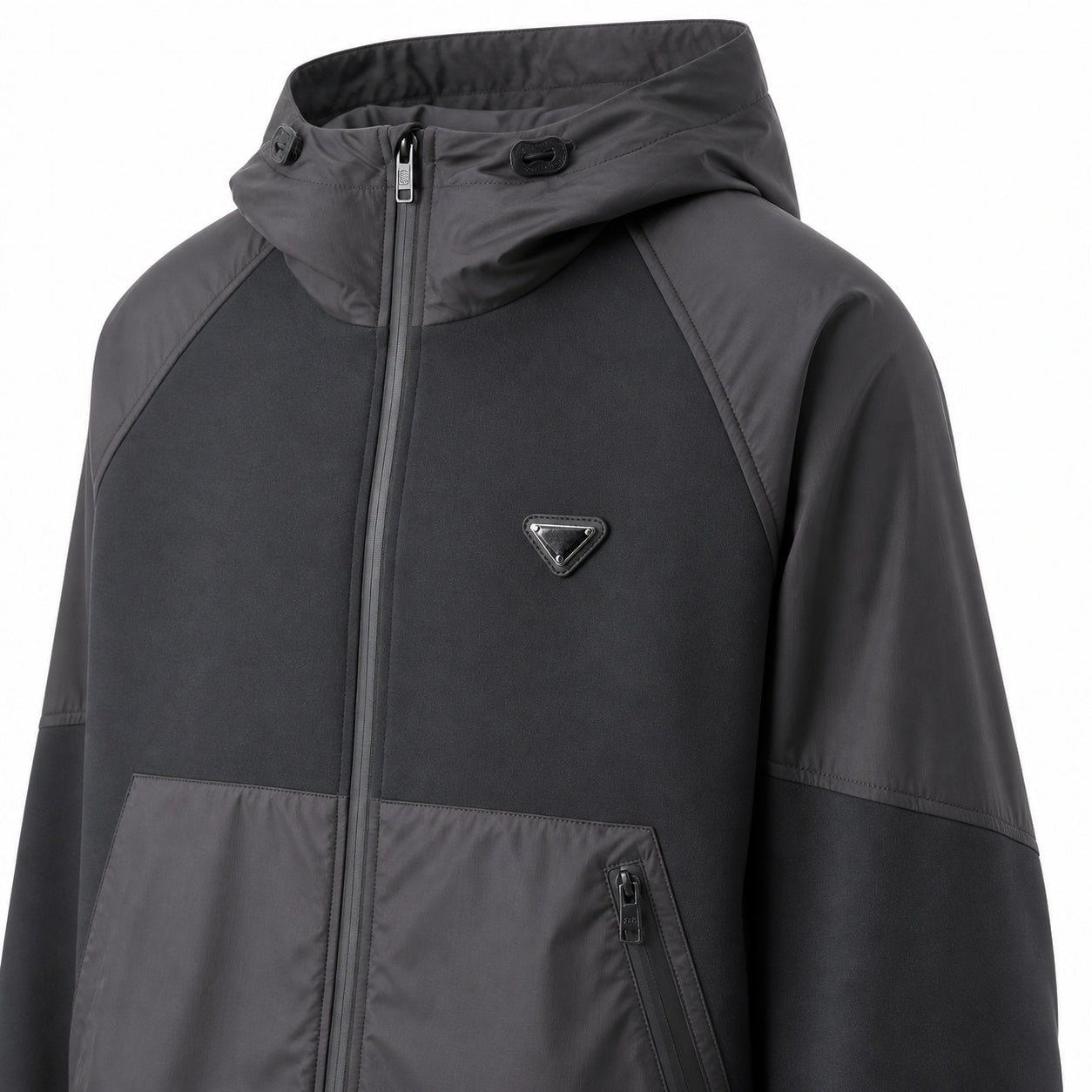 Two-Tone Technical Hooded Jacket – Charcoal