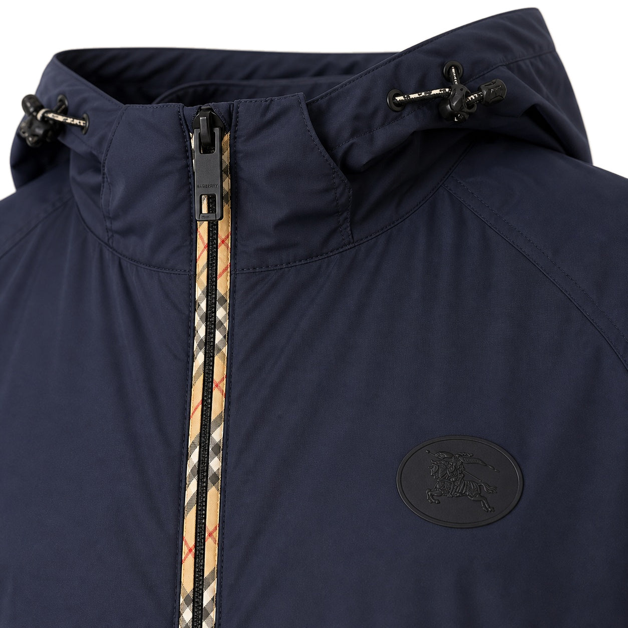 Clapton Check-Trim Hooded Windbreaker – Navy