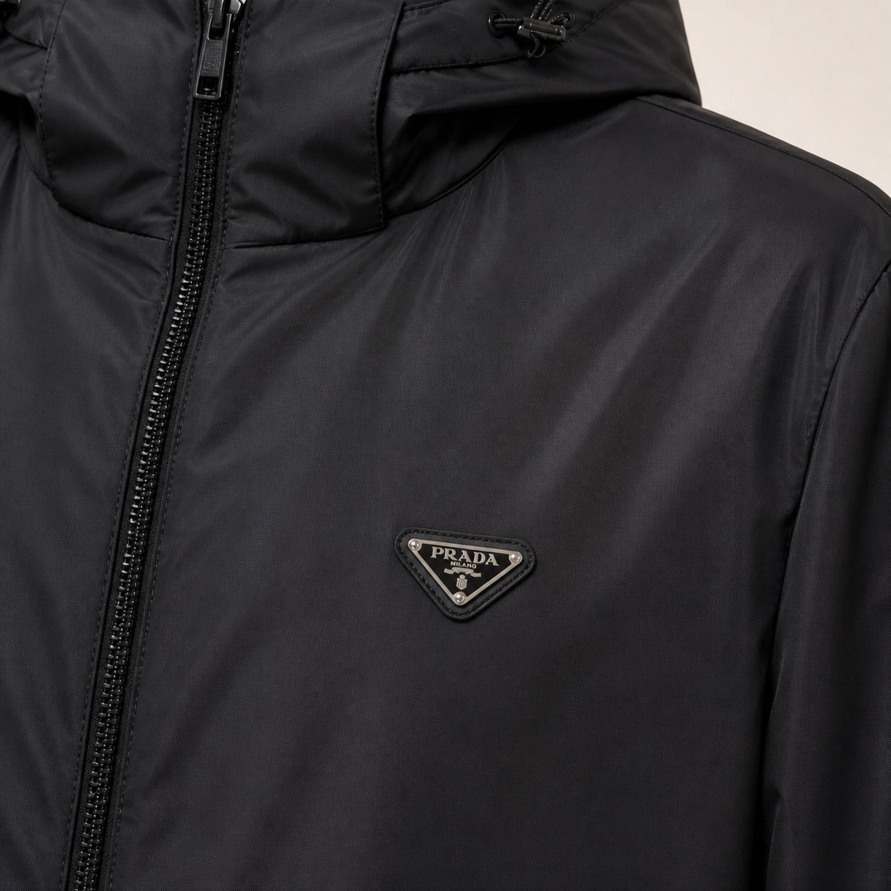 Triangle-Logo Hooded Nylon Jacket – Black