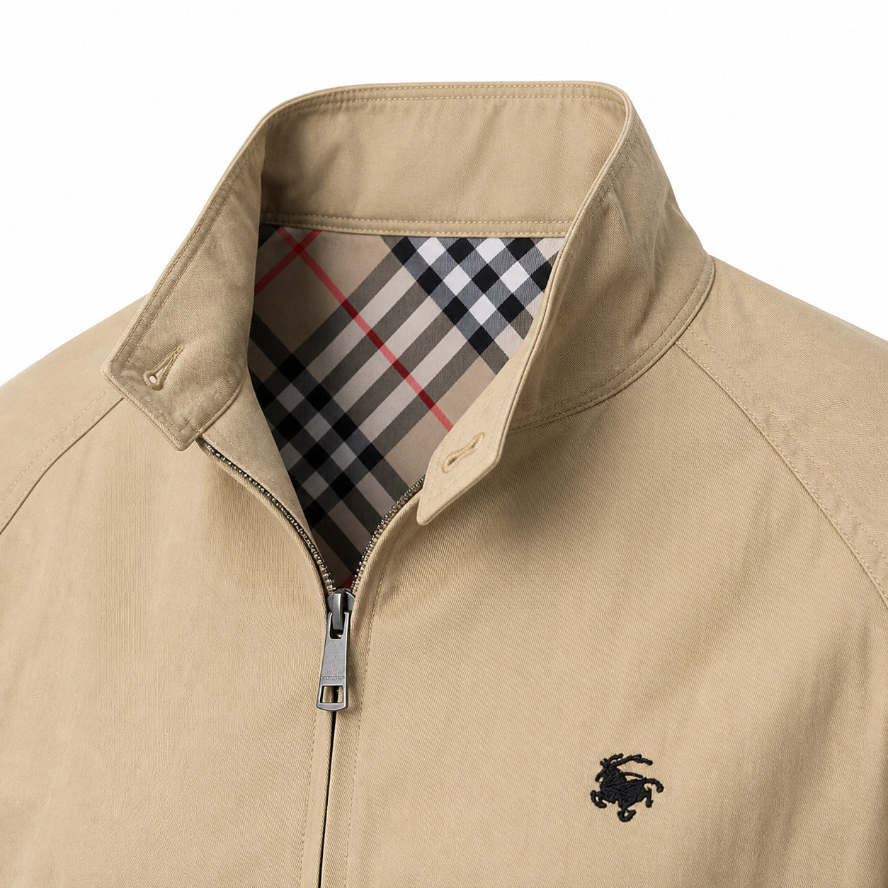 Check-Lined Harrington Jacket – Sand Beige